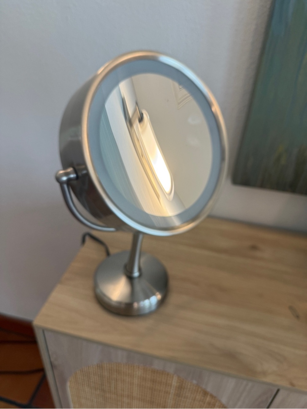 Silver LED Lighted Vanity Mirror - desktop Adjustable dual sided Makeup Mirror